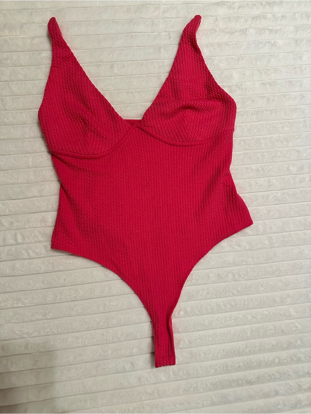 wild fable Hot Pink Textured V-Neck Bodysuit